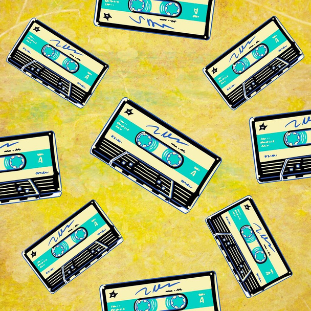 Tile background with retro cassette tapes.  - Foto, afbeelding