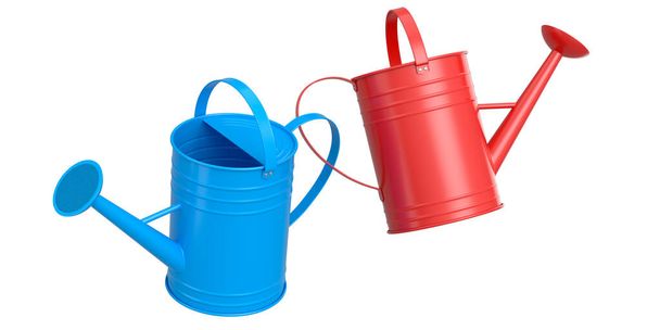 Set of watering can isolated on a white background. 3d render concept of gardening equipment tools for farm and harvesting - 写真・画像