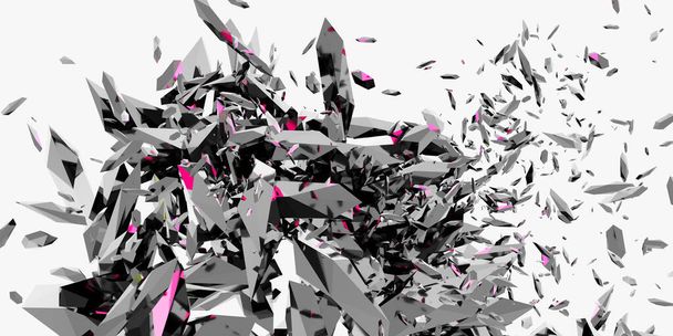 Exploze fragmenty trosky prach prvky rozbité sklo rozptýlené roztroušené bílé pozadí 3D ilustrace - Fotografie, Obrázek