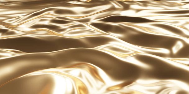 Textura de tela brillante fondo brillante oro arrugado rastros de tela Ilustración 3D - Foto, Imagen