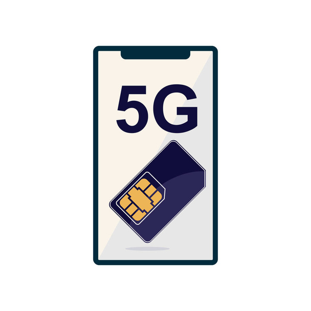 Високошвидкісне мережеве з'єднання 5G. SIM-картка і телефон з високою швидкістю 5G і бездротовим з'єднанням. Векторна ілюстрація концепції дизайну мобільного смартфона
 - Вектор, зображення