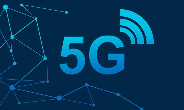 Banner de la red 5G. Telecomunicaciones móviles de alta velocidad y diseño inalámbrico de Internet, nuevo concepto de tecnología de vanguardia - Vector, imagen