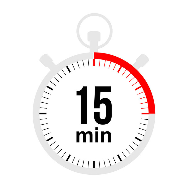 15 minutes timer. Stopwatch symbol in flat style. The stopwatch isolated on white background. vector illustration - Vector, Image