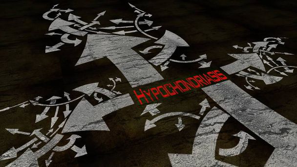 Hypochondriasis on a crossroad in different ways of arrows - Photo, Image