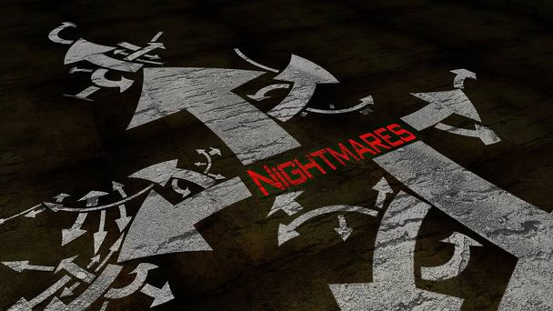 Nightmares text on a crossroad in different ways of arrows - Photo, Image