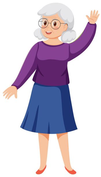 Senior woman waving hand illustration - Vector, Image