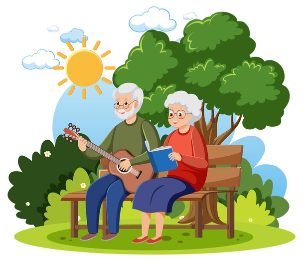 Elderly people relaxing at park illustration - Vector, Image