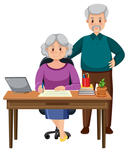 Senior couple using laptop illustration - Vector, Image