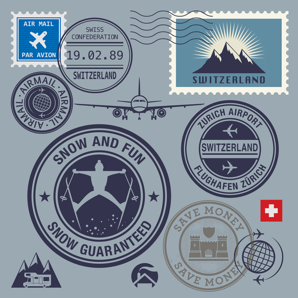 Suiza tema sellos o etiquetas conjunto
 - Vector, imagen