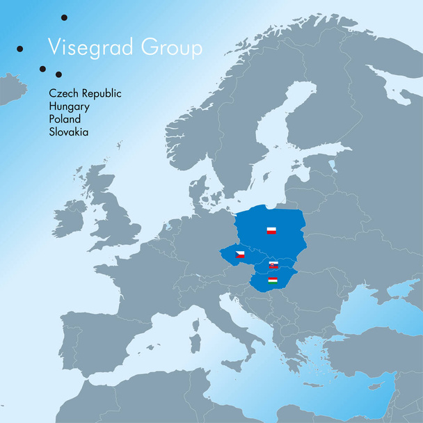 Visegrd Group agreement map and flags, Europe, vector file, illustration - Vector, Image