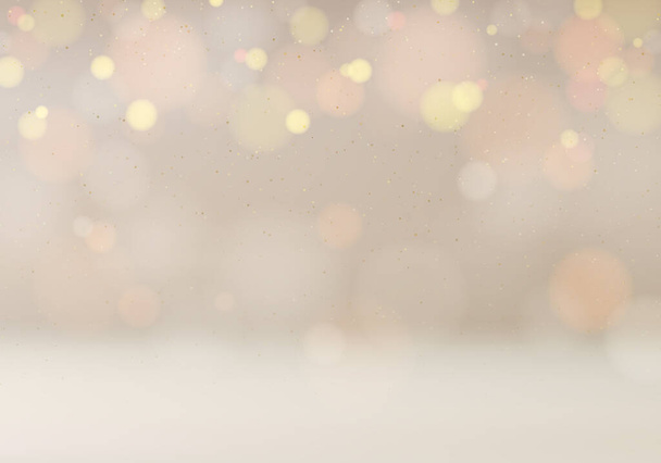 Navidad brillante brillante brillo dorado borrosa y bokeh luz sobre fondo beige estilo de lujo. Ilustración vectorial - Vector, imagen
