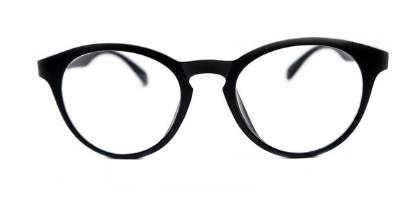 Black eyeglasses, isolated on white background.Circle glasses fashion on white background - Fotoğraf, Görsel