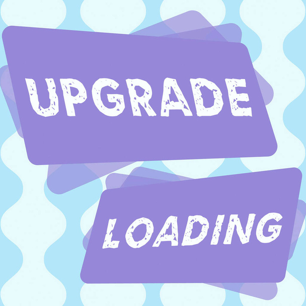 Text sign showing Upgrade Loading, Word for advancement of applications to more improved tools Design Drawing Of Some Comic Frames As Background With Speech Bubbles - Photo, Image