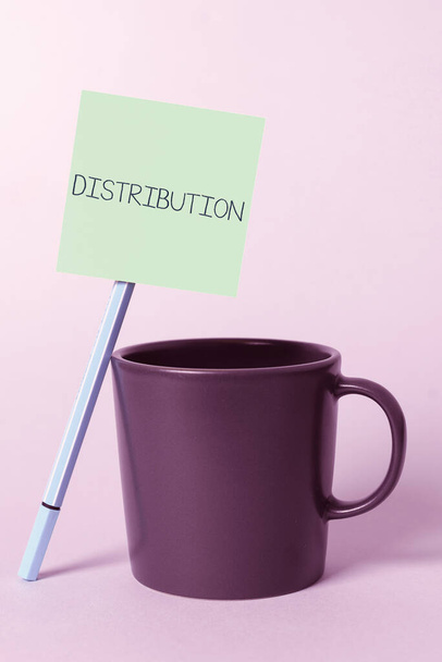 Text sign showing Distribution, Business overview statement or event that indicates a possible or impending danger Notebook With Important Message On Desk With Office Supplies. - Photo, Image