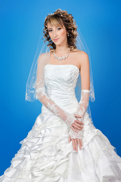 Portrait of beautiful happy bride in a wedding dress - Photo, Image