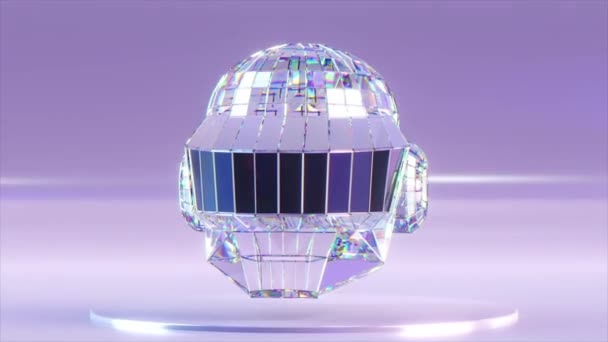 ダイヤモンドダフトパンクヘルメットは横に振動します。白い青い色。音楽グループ。シームレスループの3Dアニメーション。高品質4k映像 - 映像、動画