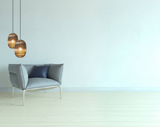 Wohnzimmer Innendekoration Holzboden, Steinwand-Konzept. dekorativer Hintergrund für Haus, Büro und Hotel. 3D-Illustration - Foto, Bild