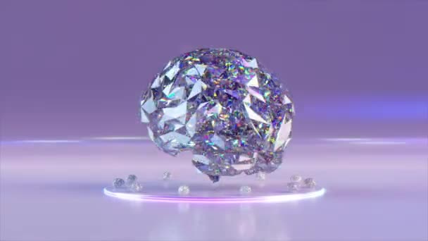  抽象概念。大きなダイヤモンドの脳がプラットフォーム上で回転します。青い白い色。シームレスループの3Dアニメーション。高品質4k映像 - 映像、動画