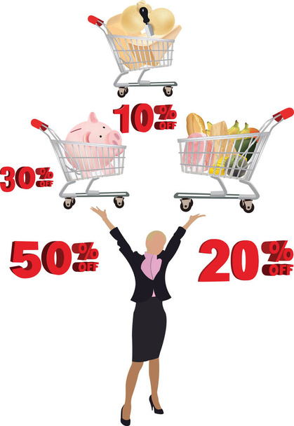 happy person for discounted food shopping - Vector, Image