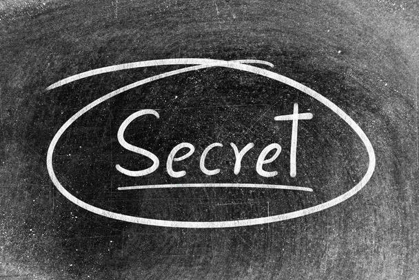 Branco giz mão escrita em segredo palavra no fundo quadro negro - Foto, Imagem