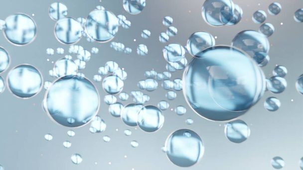 Macro Liquid Bubbles, various air bubbles in water. Liquid Cream gel transparent cosmetic sample texture with bubbles. 3d Cosmetic cream seamless. serum bubbles, Transparent. Moisturizing , 3d render - Photo, Image