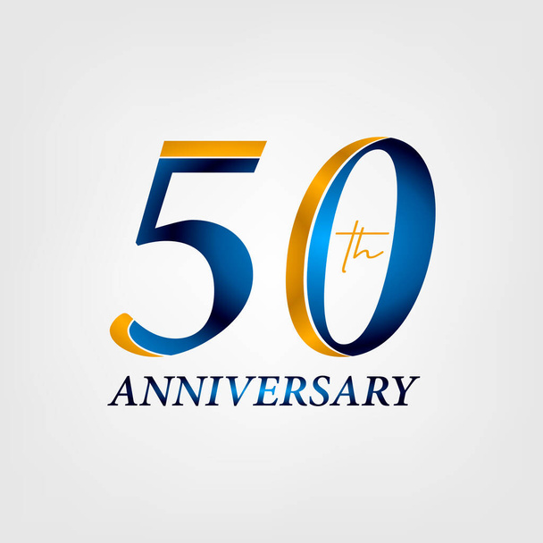 50 лет дизайн логотипа с голубым и золотисто-желтым цветом. Дизайн 50-летнего юбилея с градиентом, творческая иллюстрация. вектор eps10 - Вектор,изображение