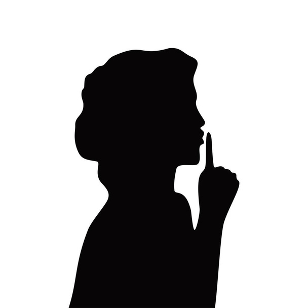 woman silence silhouette. quite finger gesture sign and symbol. - Vector, Image