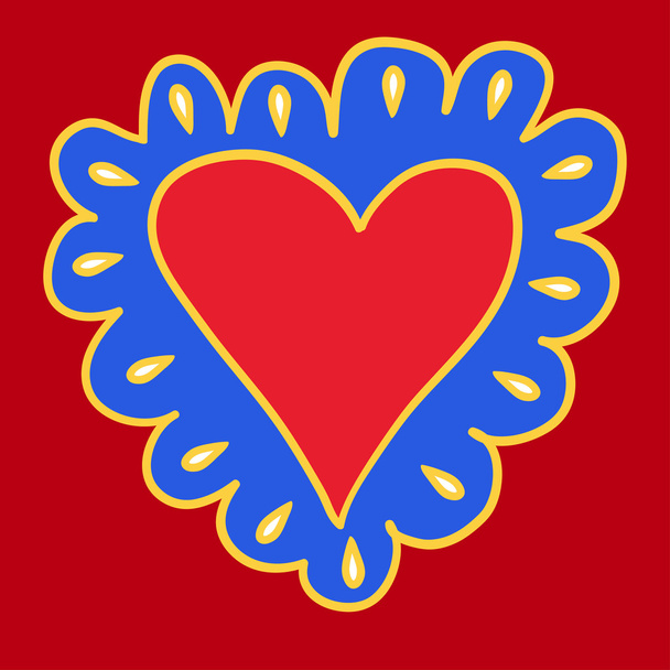 Kirkas värillinen käsin piirustus sydän punaisella taustalla käytettäväksi suunnittelussa Ystävänpäivä tai häät onnittelukortti
 - Vektori, kuva