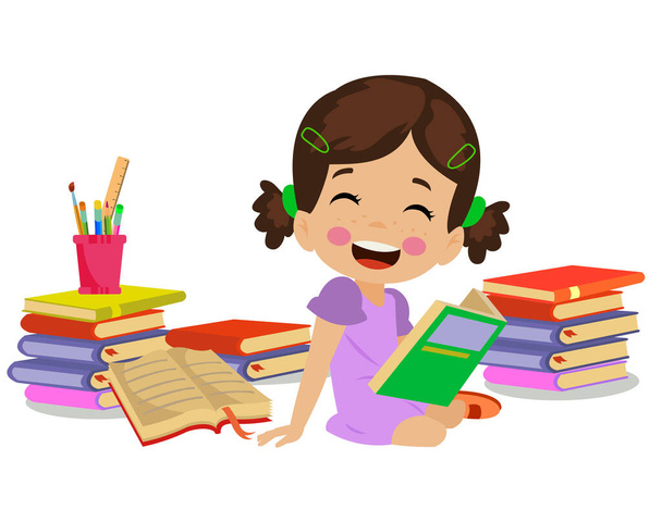 roztomilý šťastný dívka čtení knihy - Vektor, obrázek