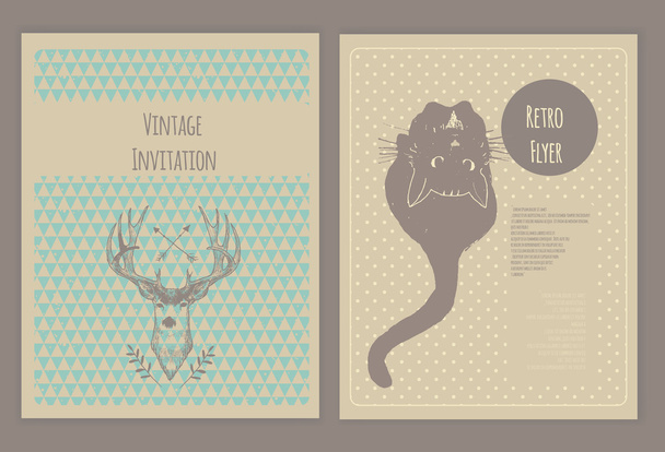 Hand drawn collection of cute vintage flyers. Isolated. Vector - Vector, Image
