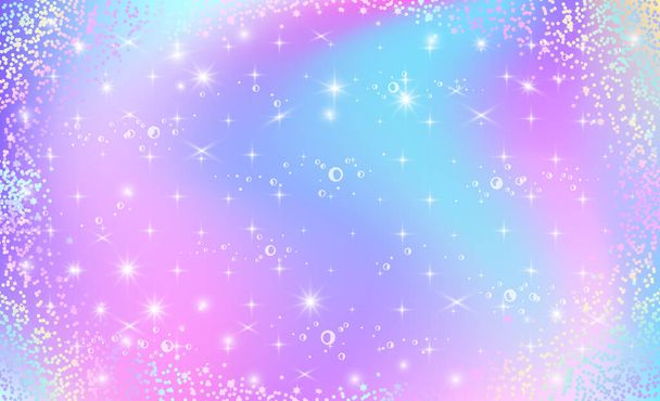 Rainbow background for a mermaid. Fantastic background in sparkling stars and bubbles for design. Vector illustration. - Vector, Image