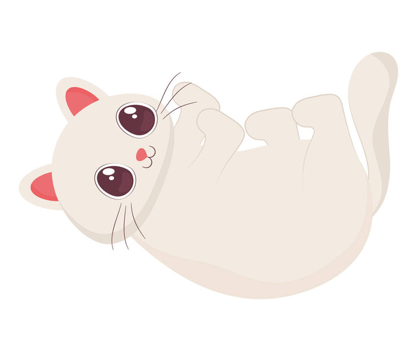 aranyos fehér macska izolált ikon - Vektor, kép