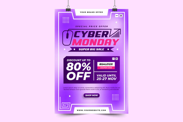 Cyber Monday folleto o plantilla de diseño de póster fácil de personalizar diseño simple y elegante - Vector, Imagen