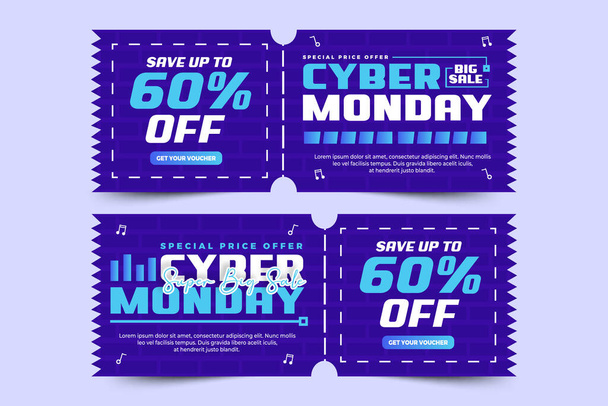 Cyber Monday voucher or coupon design template easy to customize simple and elegant design - Vector, Image