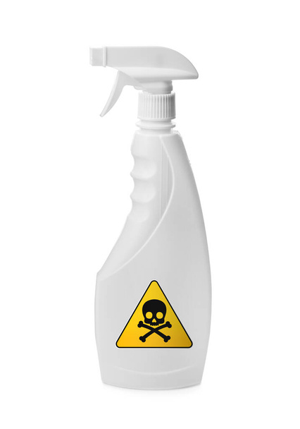 Bottle of toxic household chemical with warning sign on white background - Photo, Image