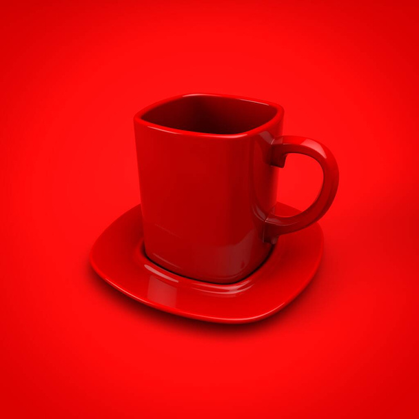 red cup of coffee on a white background - Фото, изображение