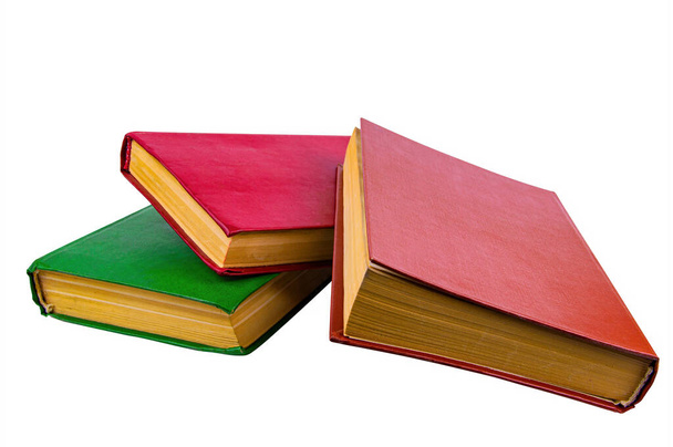 色のついた古い本の山。読書のための本。古い本だ。黄色い紙の本のページ。白地だ。紙製品。文学を読む。背景画像. - 写真・画像