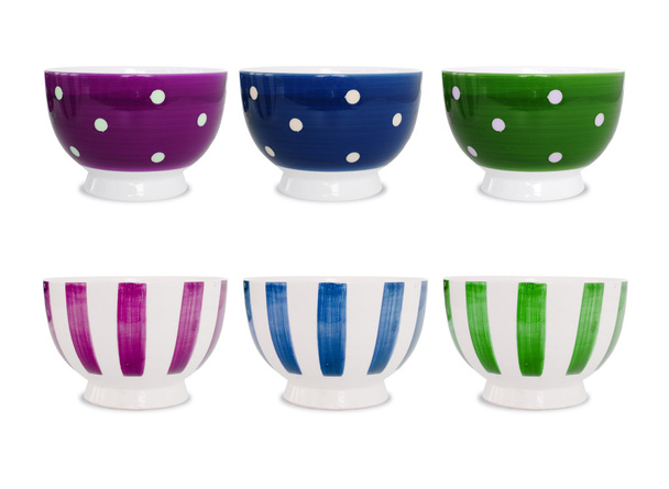 Six bols colorés sur fond blanc
 - Photo, image