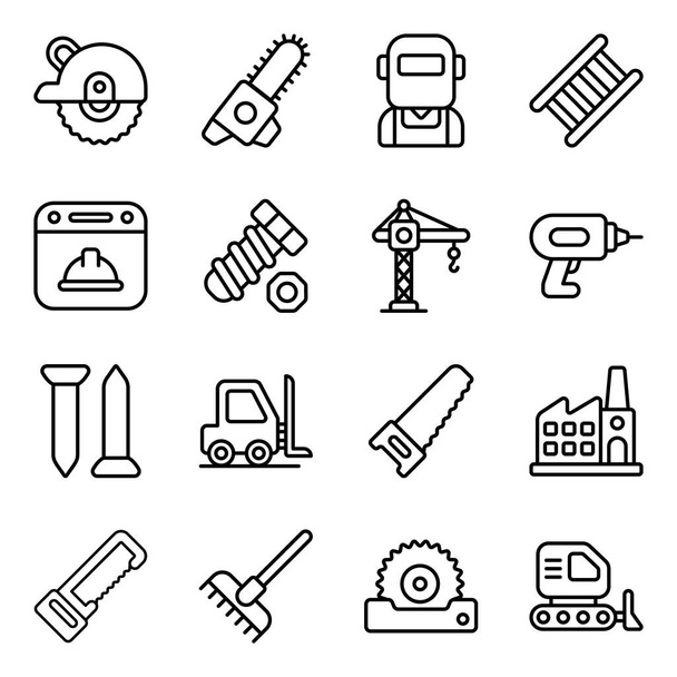Giornata internazionale del lavoro e set di icone degli strumenti dell'industria. Design vettoriale piatto. - Vettoriali, immagini