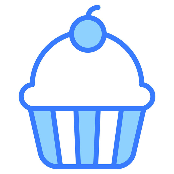 Tasse Kuchen blauer Umriss Symbol, Frohe Weihnachten und ein glückliches neues Jahr Symbole für Web-und mobiles Design. - Vektor, Bild