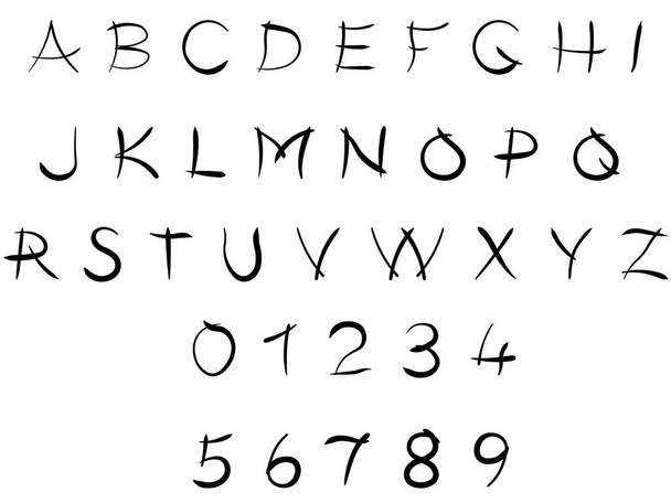Handgetekende vrije stijl lettertype, vector alfabet en nummers - Vector, afbeelding