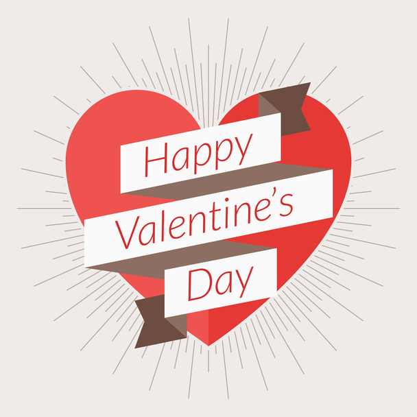 Vector St. Valentine's day greeting card in flat style. Ribbon with heart - Vector, imagen