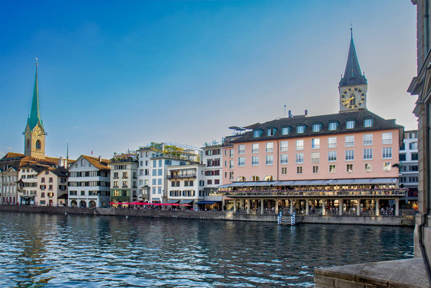 Zurich cityscape and Limmat river in Zurich city center, Swiss - Photo, Image