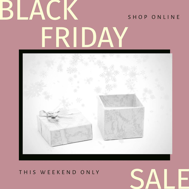 Composition of black friday sale text over present on pink background. Black friday, shopping and retail concept digitally generated image. - Φωτογραφία, εικόνα