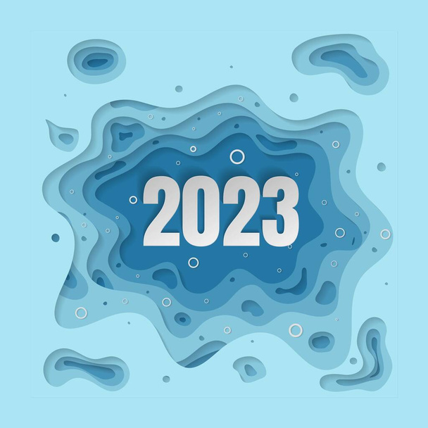 2023 text in paper cut background design with blue color - Vector, Image