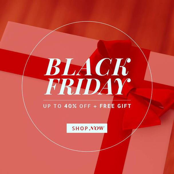 Composition of black friday sale offer text over present with ribbon. Black friday, christmas shopping, sales and retail concept digitally generated image. - Φωτογραφία, εικόνα