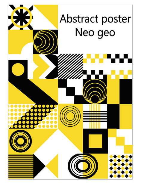 Neo coğrafi tarzda, metin için alanı olan soyut poster. Renkli neo-geometrik elementler kümesi. Basit geometrik şekil ve şekillerden modern neo biçimi - Vektör, Görsel