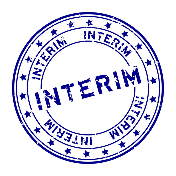 Grunge mot intérimaire bleu avec icône étoile rond tampon de joint en caoutchouc sur fond blanc - Vecteur, image