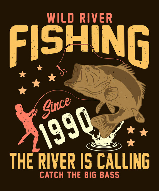 River fishing t-shirt design met vector garphics - Vector, afbeelding