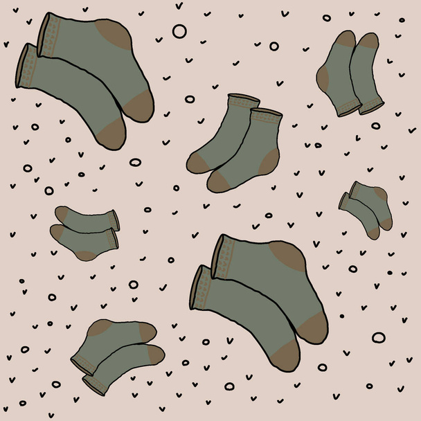 A seamless pattern with warm knitted socks. Vector illustration - Vektör, Görsel
